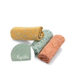 Set de 3 langes imprimés (sauge/argile/ocre) moulin roty