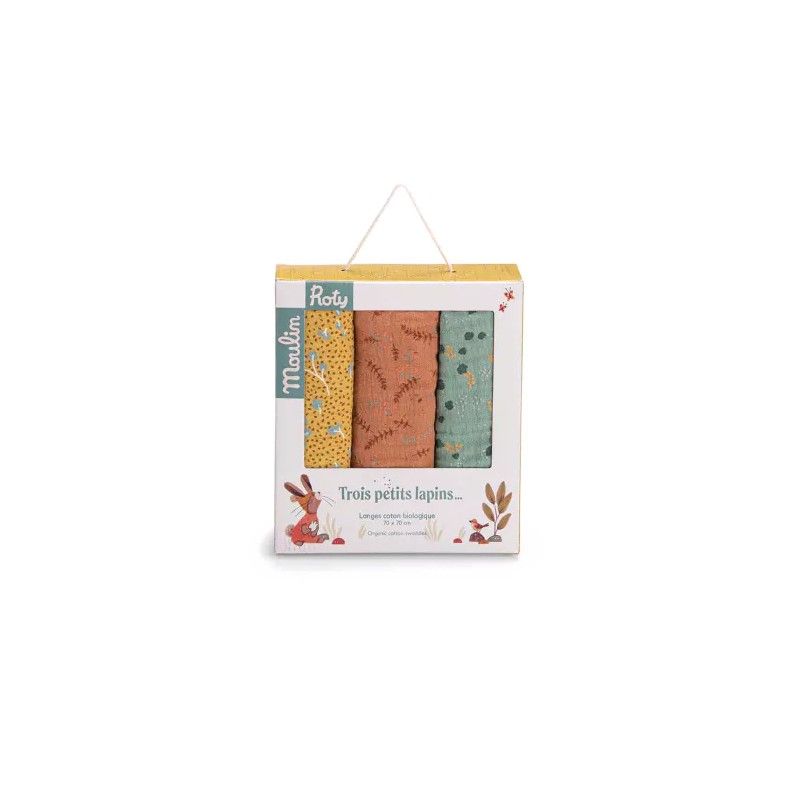 Set de 3 langes imprimés (sauge/argile/ocre) moulin roty