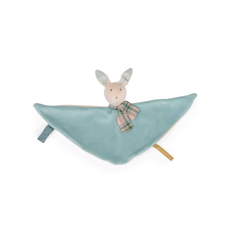 Doudou attache - tétine lapin bleu Moulin Roty